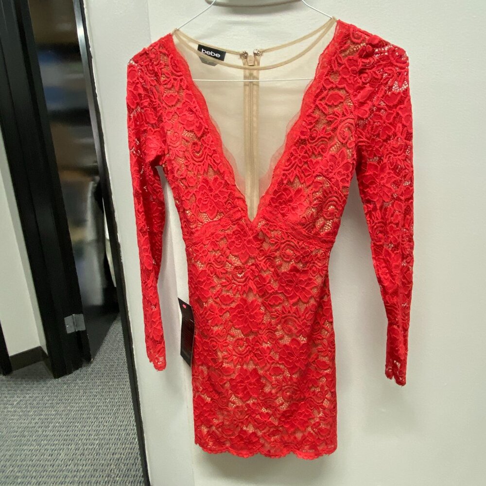 Bebe Red Lace Dress Size XS